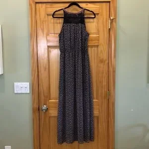 Daniel Rainn | Dresses | Dr2 Daniel Rainn Lace Yoke Sleeveless Maxi Dress  Navy Blue Medallion Print | Poshmark